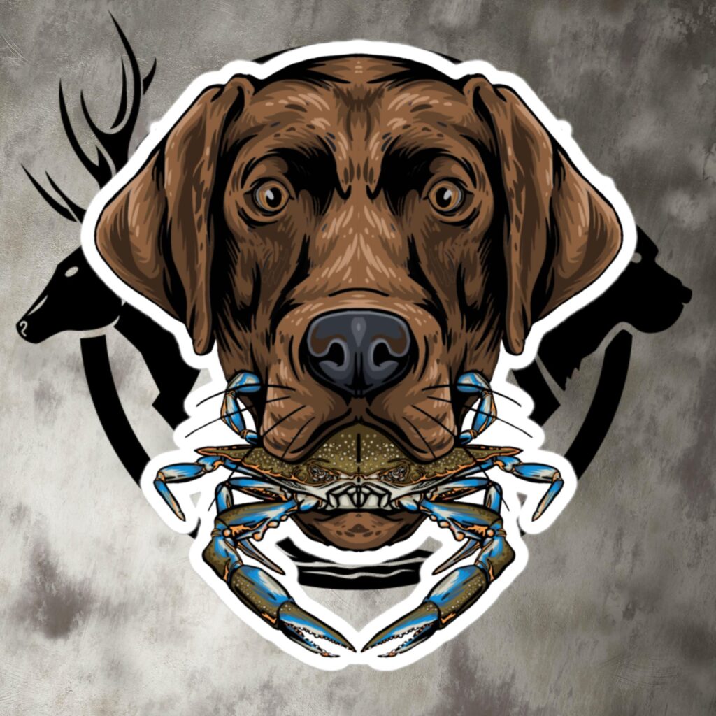 md lab crab (chocolate lab) bubble free stickers