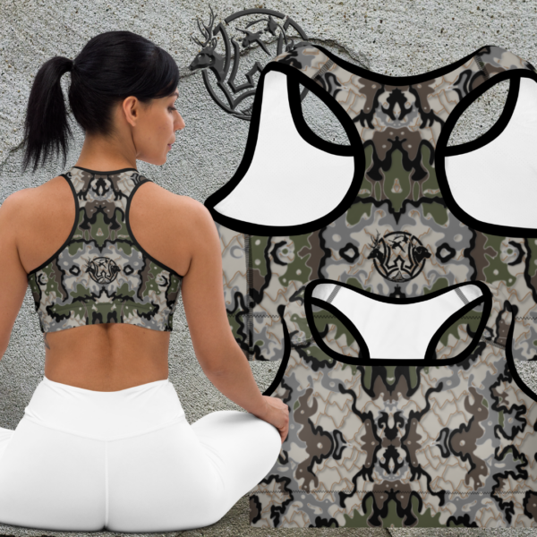 womens wood shark camo padded sports bra