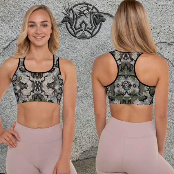 womens wood shark camo padded sports bra