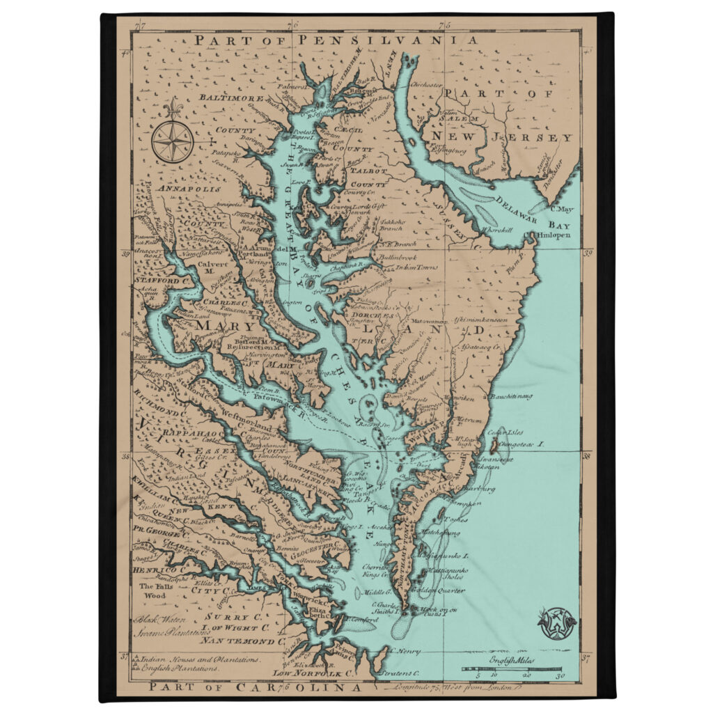 chesapeake bay map throw blanket