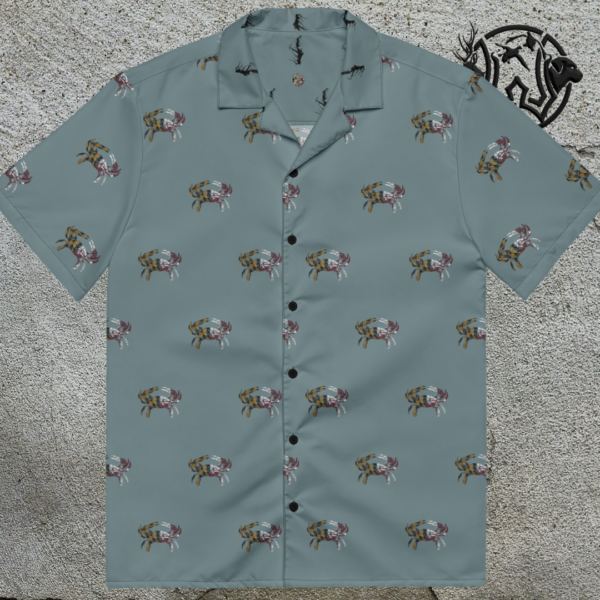 md crab flag short sleeve button shirt